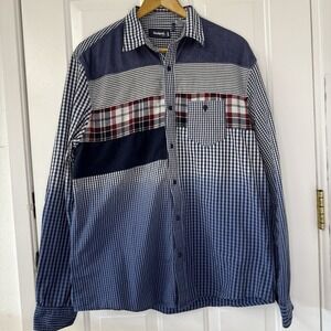 Desigual Shirt Mens XL Multicolor Patchwork Plaid Button Down Long Sleeve Unique